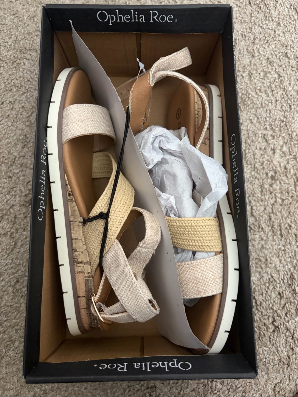 Ophelia Roe Women's Beige Wedge Sandals — Neutral Strappy Platform-Size 8